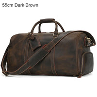 Custom Name Mens Leather Travel Duffle Bag Cow Leather Men's Weekender Bags Real Cowskin Leather Handbags For Travelling Outdoor
