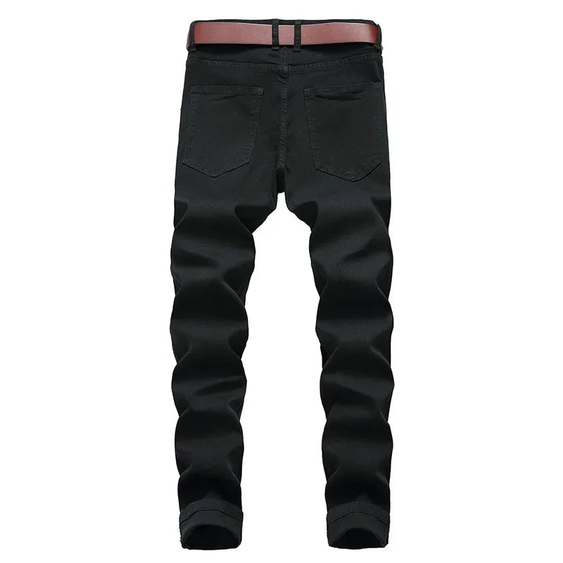 2025 Hole Denim Pants Men's Tide Brand Ruined Hole Jeans Solid Slim All-match High Street Hip Hop Trousers Red White Large Size