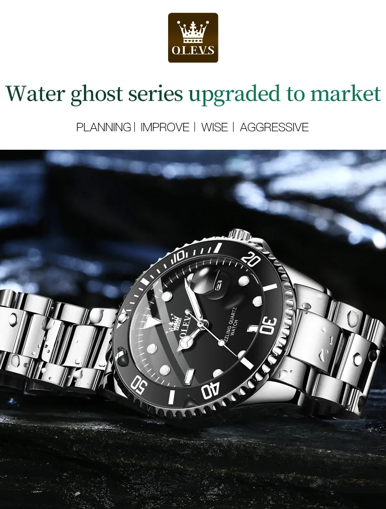 OLEVS 5885 Top Brand Classic Men's Quartz Watch Luminous Hands Calendar Display Stainless Steel Strap Waterproof Men's Watch