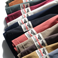 2025 Summer New American Retro Short Sleeve O-neck Solid Color T-shirt Men's Fashion 100% Cotton Washed Casual Terry Cloth Tops