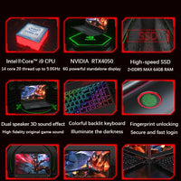 16.1 Inch Gaming Laptop Computer RTX4050 6G Intel Core i9-13900H i5-12450H windows11 por Max 64GB 2*DDR5 2*M.2 NVME 4TB SSD WiFi