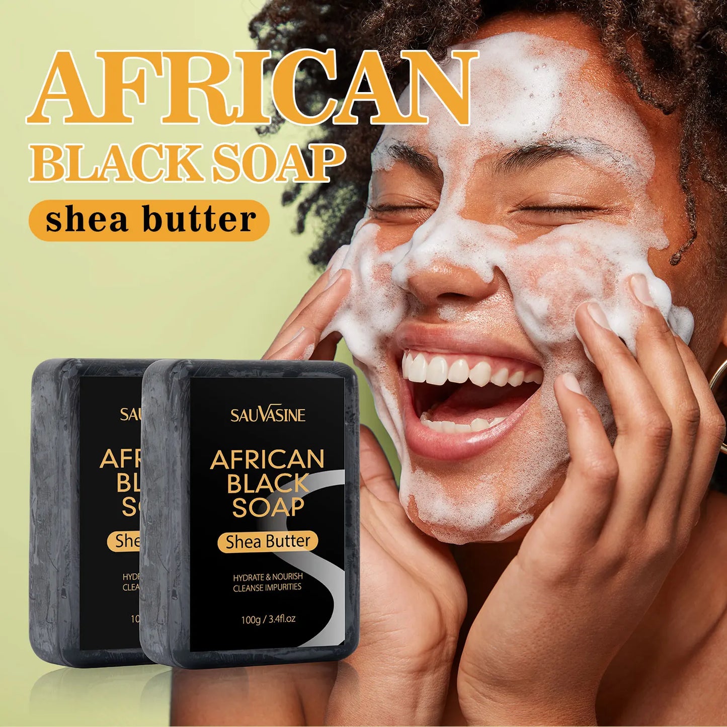 100g AFRICAN BLACK SOAP Shea Butter Bar Moisturizing Acne Treatment Cleanser for Clear Skin Care Deep Cleaning Glowing