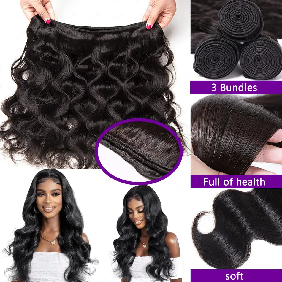 30 40 Inch Body Wave 100% Human Hair Bundles Virgin Hair Water Wave Bundles Double Weft Raw Hair Extensions Weaving Tissage 16A