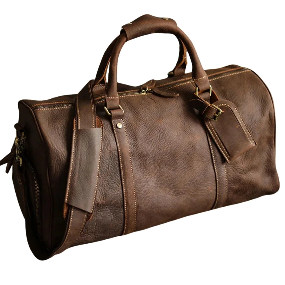 PHILI BULL Leather Men's Bags Vintage Travel  Duffle Bag Weekend Bag  Handbags  Messenger Bags Luggage Bag With Shoe Compartment