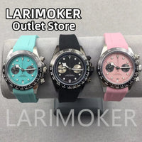 LARIMOKER 39mm Chronograph VK64 Quartz Watch For Men Sapphire Glass Luminous Hand Blue Black White Pink Rubber Bracelet Watch