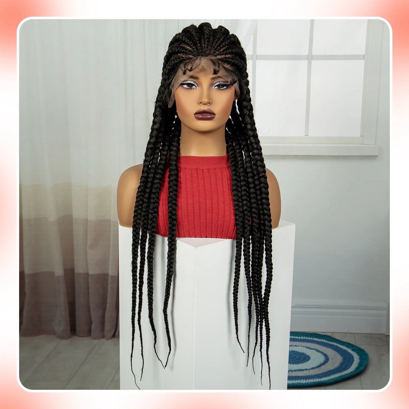 32INCH Cornrow Braided Wigs Synthetic Full Lace Braids Wig with Baby Hair Lace Frontal Knotless Braided Lace Wig for Black Women