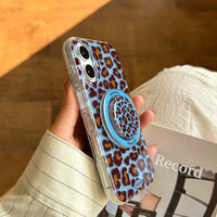 3D Luxury Leopard For Magsafe Grip Tok Phone Case for IPhone 17 16 15 13 Pro Max Wireless Charge Magnetic Stand Holder Cover