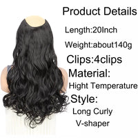 20Inch Synthetic Long Wavy Curly 4 Clip in Hair Extension V-shaped Heat Resistant Black Blonde Hairpiece for Women