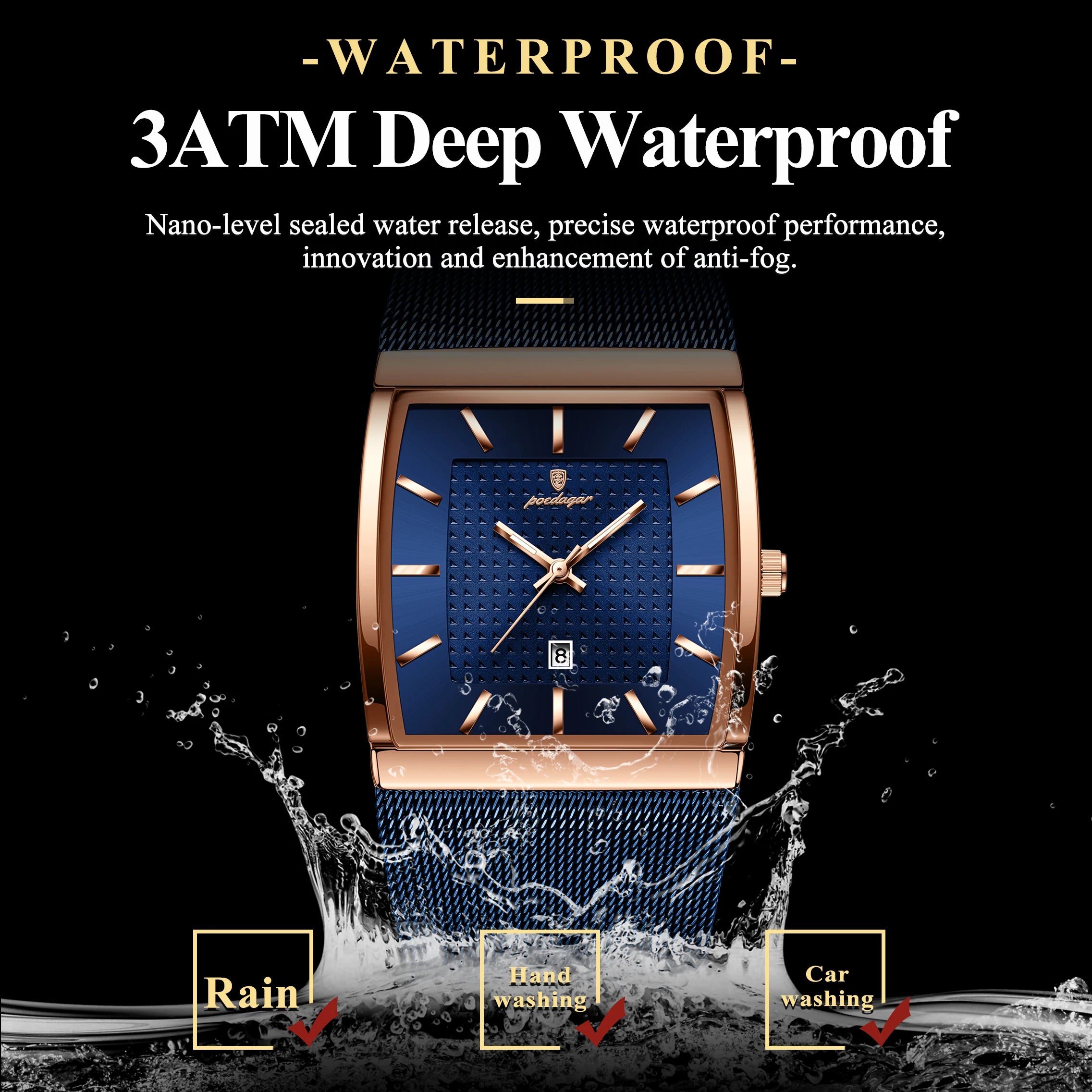 POEDAGAR Luxury Fashion Men Clock Stainless Steel Mesh Date Waterproof Luminous Man Wristwatch Quartz Casual Men's Watches Reloj