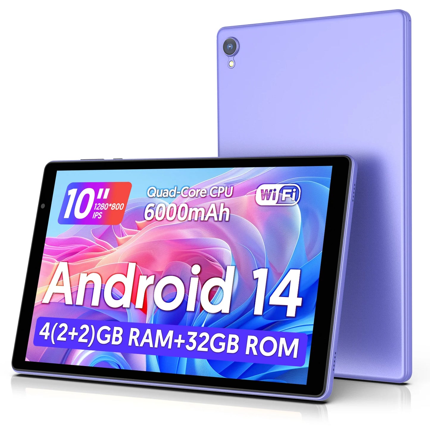 Latest Android 14 Tablet, 10-inch Tablet, Quad-core Processor, 5G WiFi, 4GB ROM + 32GB RAM, 1280*800 Resolution, 6000mAh Battery