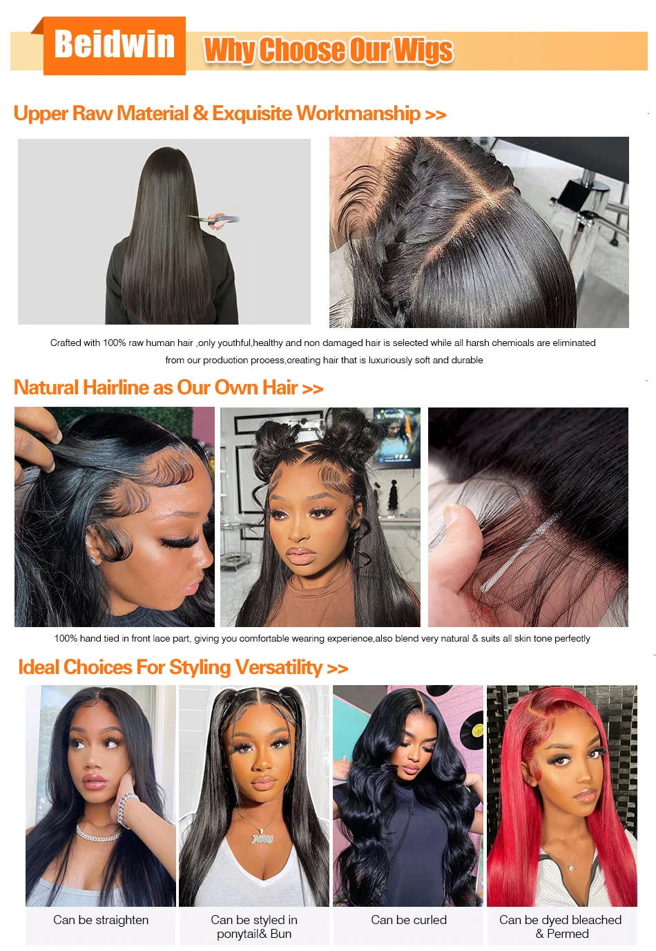 180 Density Straight Glueless Wigs Human Hair Lace Wig 13x4 Lace Front Human Hair Wig 4C Kinky Edges Hairline Wigs For Women