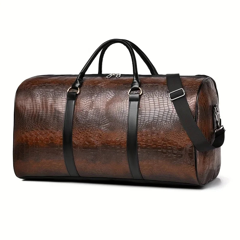 Large Capacity Retro Crocodile-Textured Travel Duffel Bag - Durable Unisex Vacation Luggage,  Versatile Gift for Men & Women