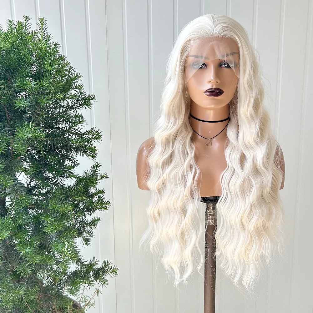 AIMEYA Yellow Hair Cosplay Synthetic Lace Front Wigs for Women Long Loose Wave Wig Free Part Heat Resistant Fiber Synthetic Wig