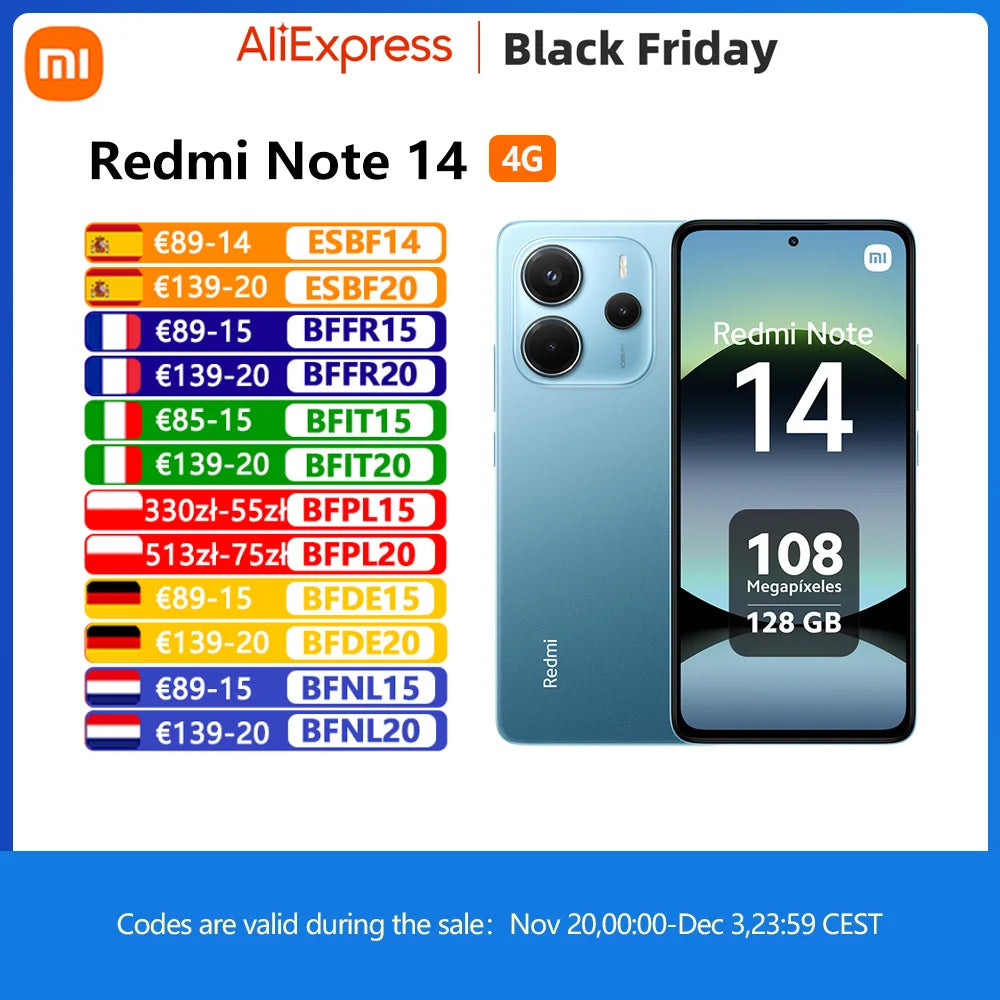 Xiaomi Redmi Note 14 4G, NFC, Helio G99-Ultra, 6.67'' AMOLED Display, 120 Hz, 108 MP AI Camera, Charger not Included