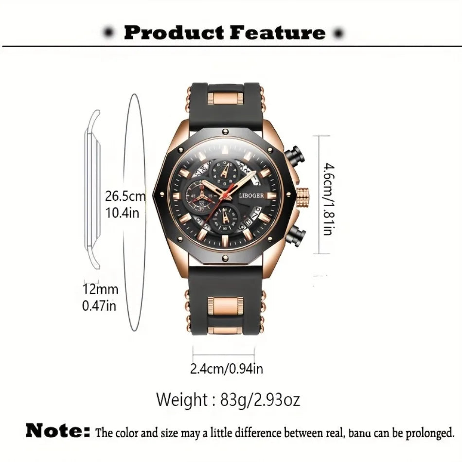 Fashionable And Popular Men'S Business Silicone Sports Watch, High-End Automatic Calendar Large Dial Quartz Wristwatch for Men.