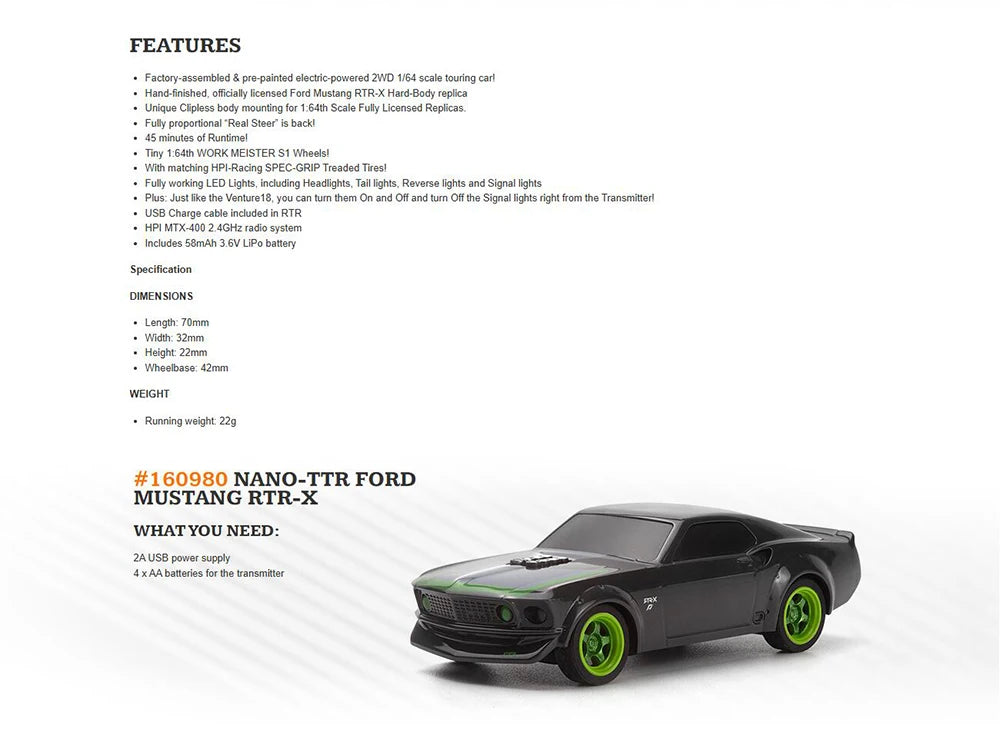 HPI 160980 NANO-TTR 1/64 MINI RC Remote Control On-road Car Desktop Adult Children's Toys