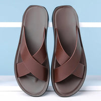 2025 Summer New Men's Slippers Fashion Leather Casual Slipper Outdoor Non Slip Flat Beach Sandals for Men Designer Male Shoes