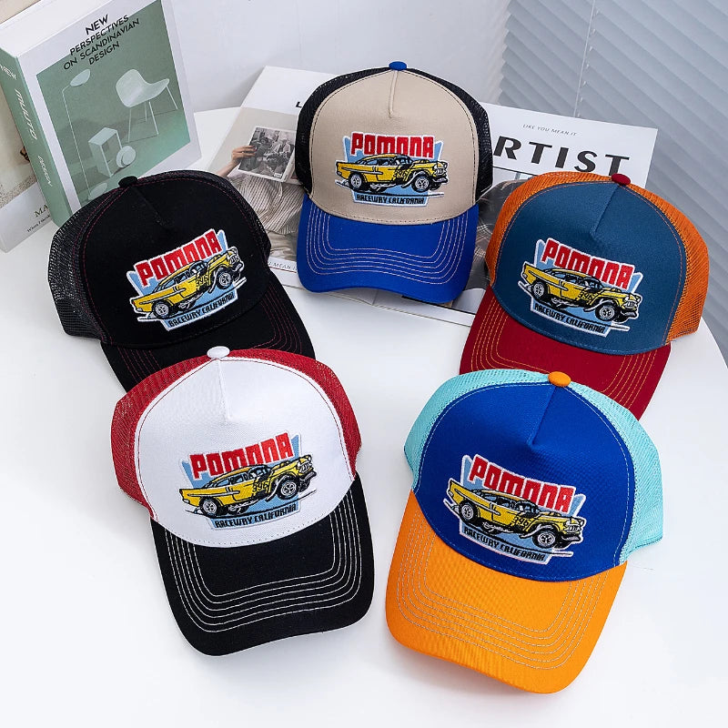 Hot Sale Unisex Summer Fishing Cap Breathable Mesh Trucker Hat Men Women Big Truck Embroidered Pattern Snapback Outdoor Hat