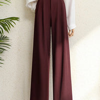 2025 New Burgundy Suits Pants for Women Office Lady Elegant High Waist Wide Leg Fashion Trousers with Pockets Black Gray