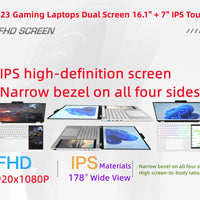 New Arrivals 12th Generation Intel N100 Dual Screen Laptop Gaming Laptop 15.6inch 2K LCD+7inch IPS Touch Screen PC Portable