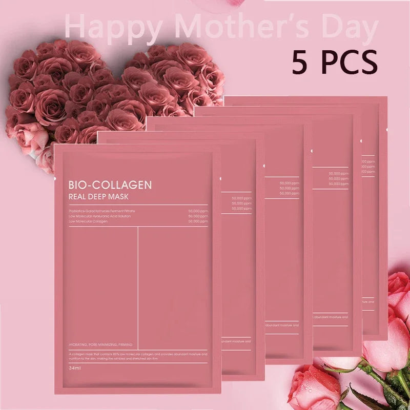 5pcs Collagen Sleeping Mask Set Hydrating Moisturizing Whitening Translucent Thin Smooth Tender Skin Nighttime Facial Care