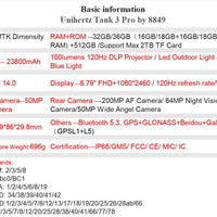 Unihertz Tank 3 Pro 8849 with 100 Lumens 120Hz Projector ,32GB/36GB RAM,512GB ROM,23800mAh 120W Fast Charger,5G,200MP Camera