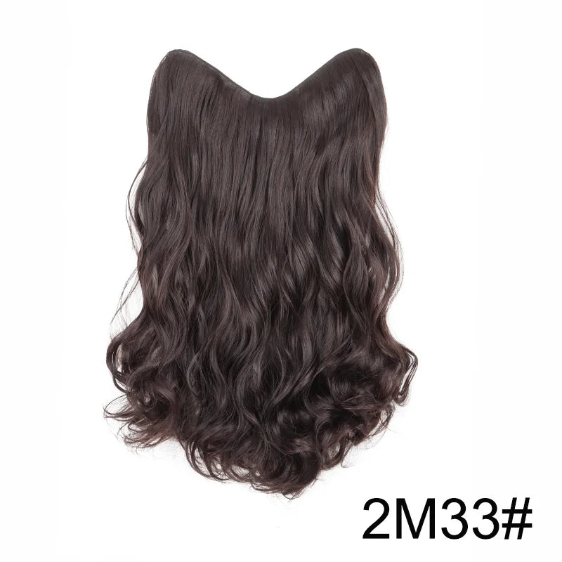 20Inch Synthetic Long Wavy Curly 4 Clip in Hair Extension V-shaped Heat Resistant Black Blonde Hairpiece for Women