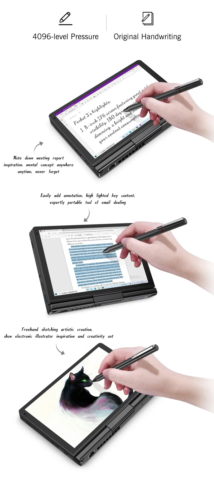 GPD Pocket 3 Intel pentium Gold 7505RAM 16GB RAM 12GB SSD Hard Disk Windows 11 Home Laptop Notebook Mini PC Touch Screen