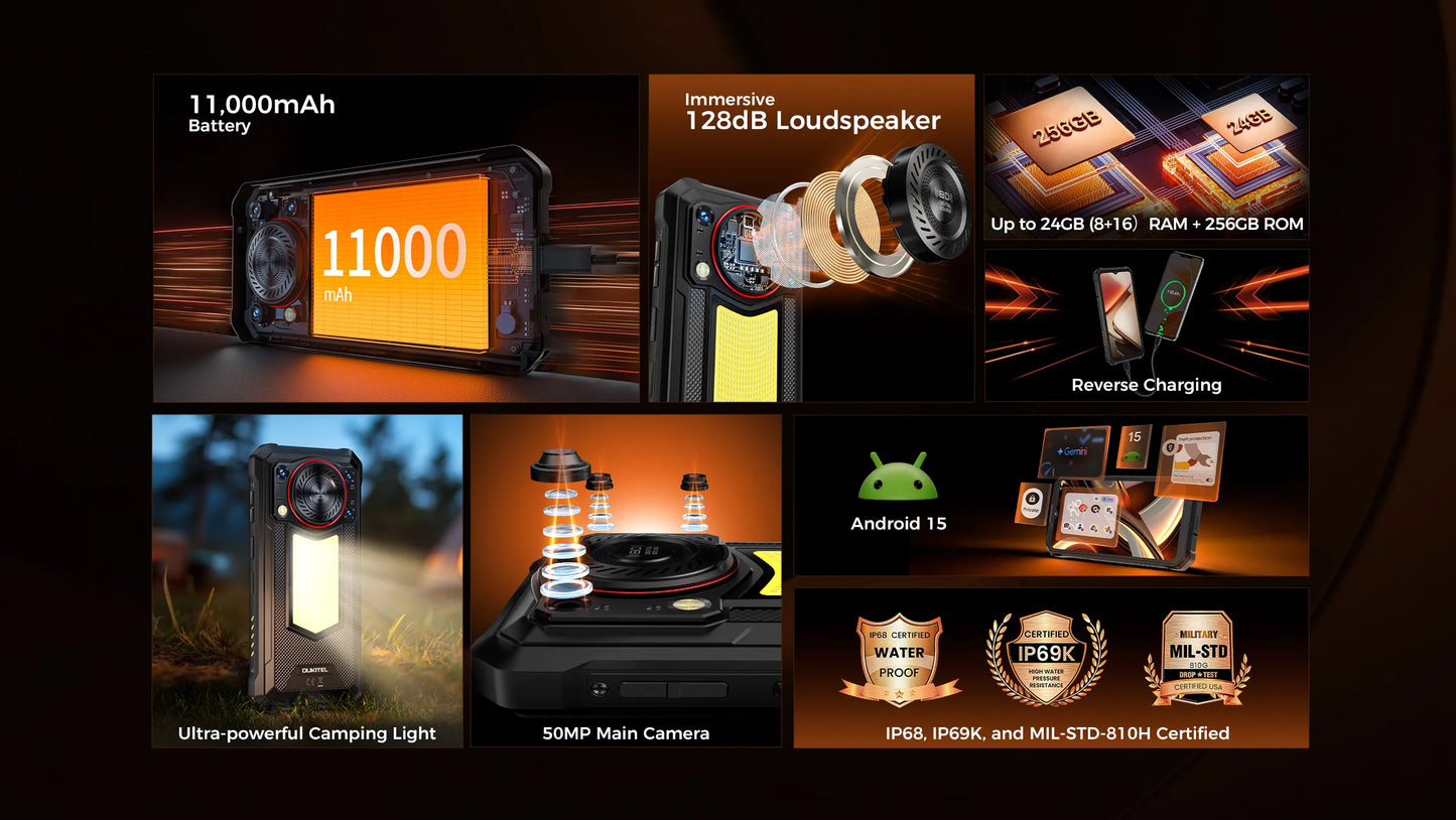 【NEW】OUKITEL WP53 PRO Rugged Phone, 24GB+256GB 11000mAh Android 15 6.52" NFC 50MP Cell Phone