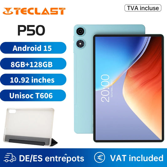 2025 Teclast P50 Tablet Android 15 8-core T606 8GB RAM GB ROM inch 1280 × 800iPS Bluetooth 5 mAh Type-C 8MP + 5MP