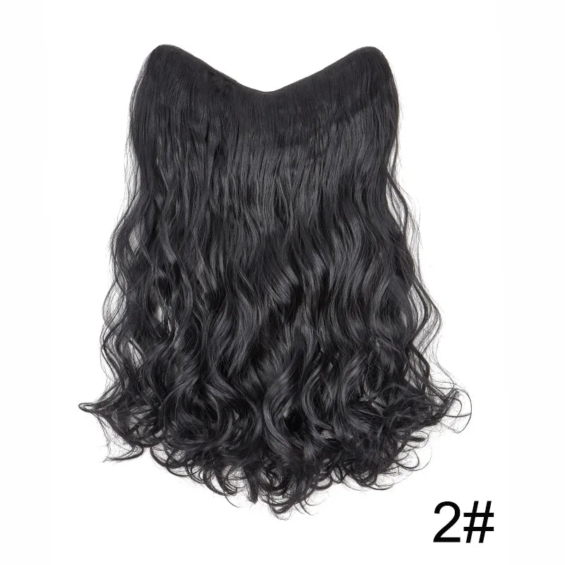 20Inch Synthetic Long Wavy Curly 4 Clip in Hair Extension V-shaped Heat Resistant Black Blonde Hairpiece for Women
