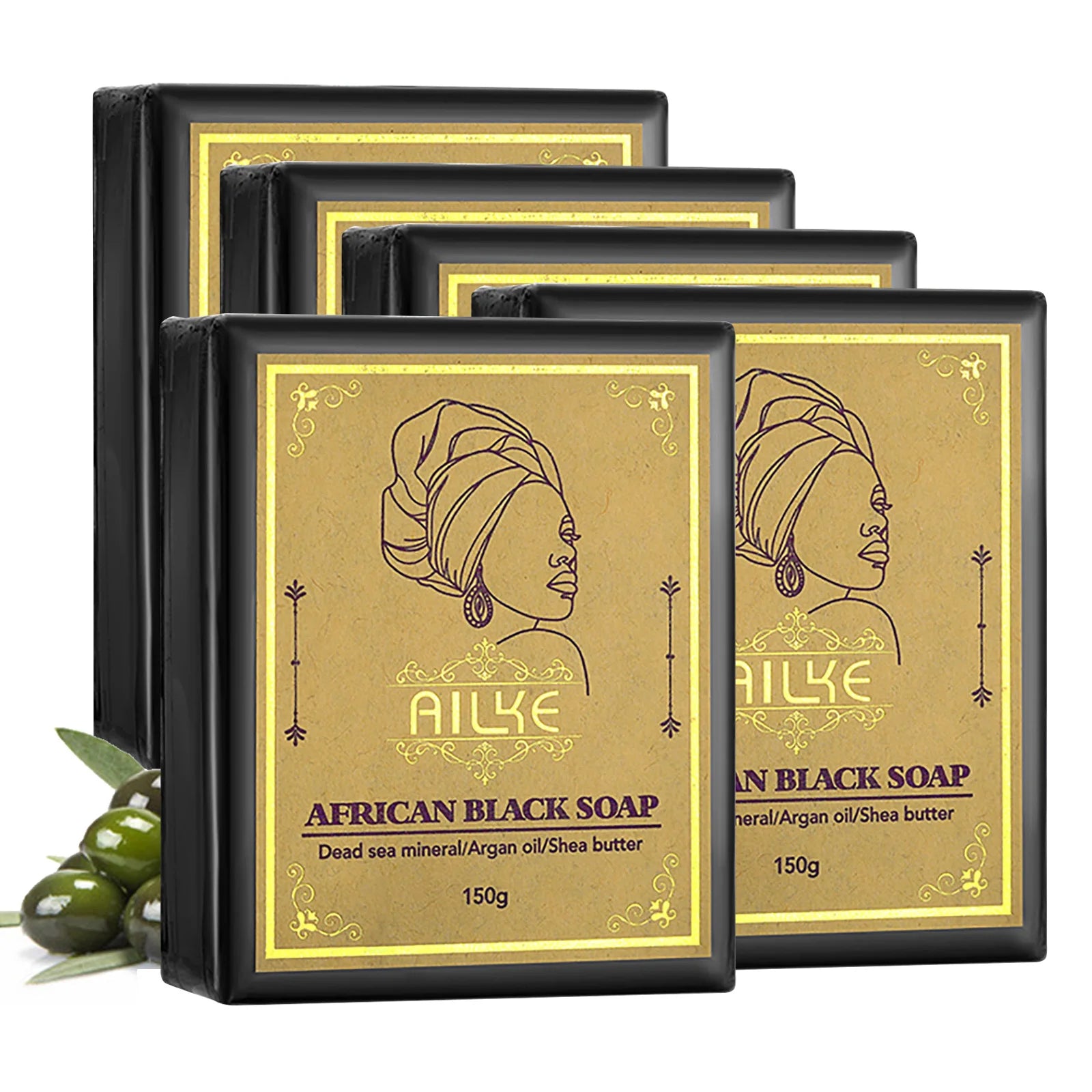 AILKE African Natural Black Soap for Face and Body, Brightening Skin, Reduce Acne, Deep Cleansing, Oil Control, Moisturizing