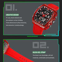 LOQNCE Sports Watches Fashion Men Watches 50m Waterproof Rectangle LED Big Dial Display Digital Watches LED Wristwatches Men