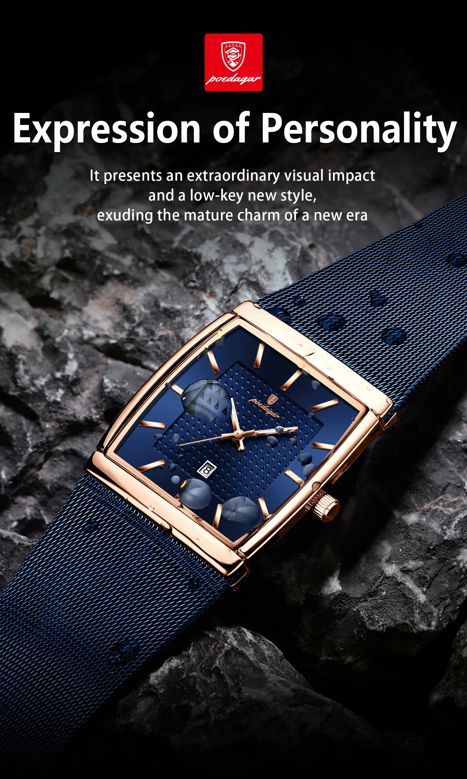 POEDAGAR Luxury Fashion Men Clock Stainless Steel Mesh Date Waterproof Luminous Man Wristwatch Quartz Casual Men's Watches Reloj