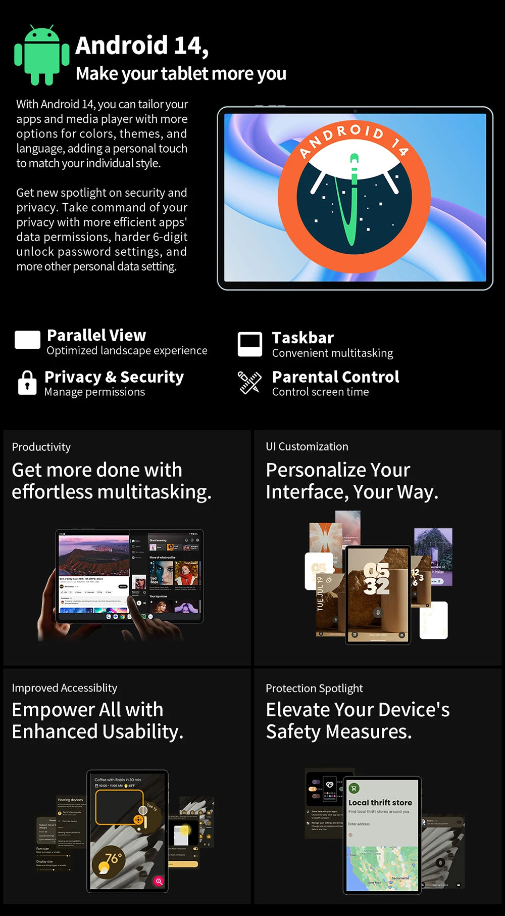 Teclast T60 Plus Tablet 12" 90Hz 2K Display Android 14 MTK G88 Octa-Core Max 16GB RAM 128GB ROM Widevine L1 4G LTE GPS 8000mAh