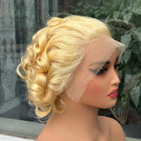 613# Pixie Cut Wigs Human Hair Loose Wave Curly Wig 13x4 Lace Front Human Hair Wig  260% Density 8Inch for Black Women