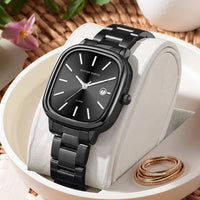 Japanese Movement Square Fashion Stainless Steel Strap Original Business Style Silver Black Waterproof 3Bar Quartz Watch for Men