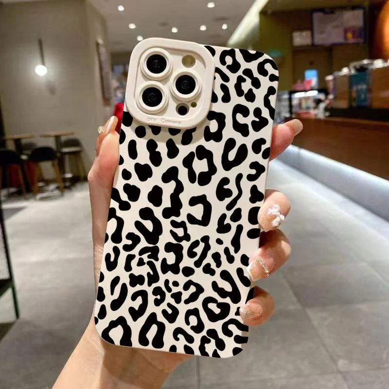 Animal Minimalist Gray Leopard Print Phone Case For iPhone 17 16 15 14 Pro Max 13 12 11 XS X XR 7 8 Plus Shockproof Bumper Cover