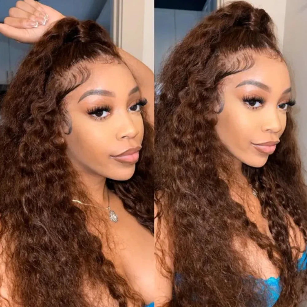 250 Density Invisi Strap 360 Full Hd Lace Frontal Human Hair Wigs Chocolate Brown Deep Wave 360 Glueless Wig Human Hair