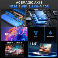 KAMRUI Laptop Computer 18.5" FHD 8000mAh Intel N150 Quad-Core Windows 11 PRO 16GB DDR4 RAM 512GB M.2 SSD WiFi5 Desktop Notebook