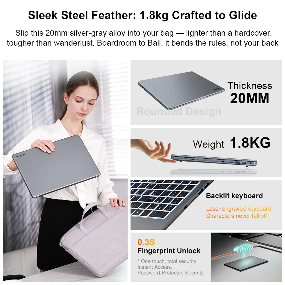 Ninkear A15 Pro Laptop AMD Ryzen 5 5500U 16 inch 120Hz 2560*1600 Display Screen 16GB 512GB Fingerprint Unlock Notebook Computer