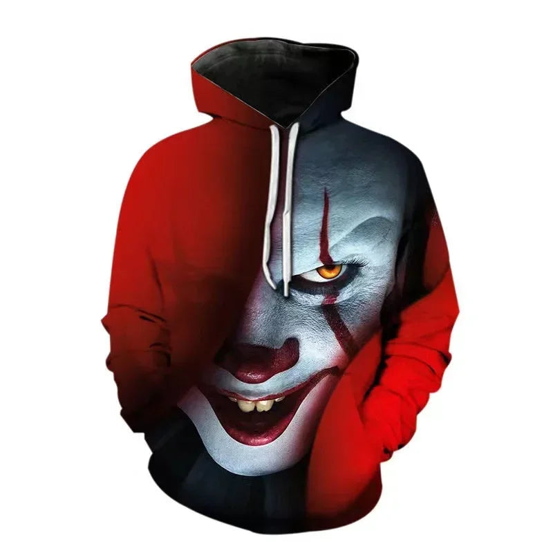2024 European and American Clown Casual Hoodie 3D Printed Men's Pullover Men's and Women's Fashion Hip-hop Long-sleeved Sweater