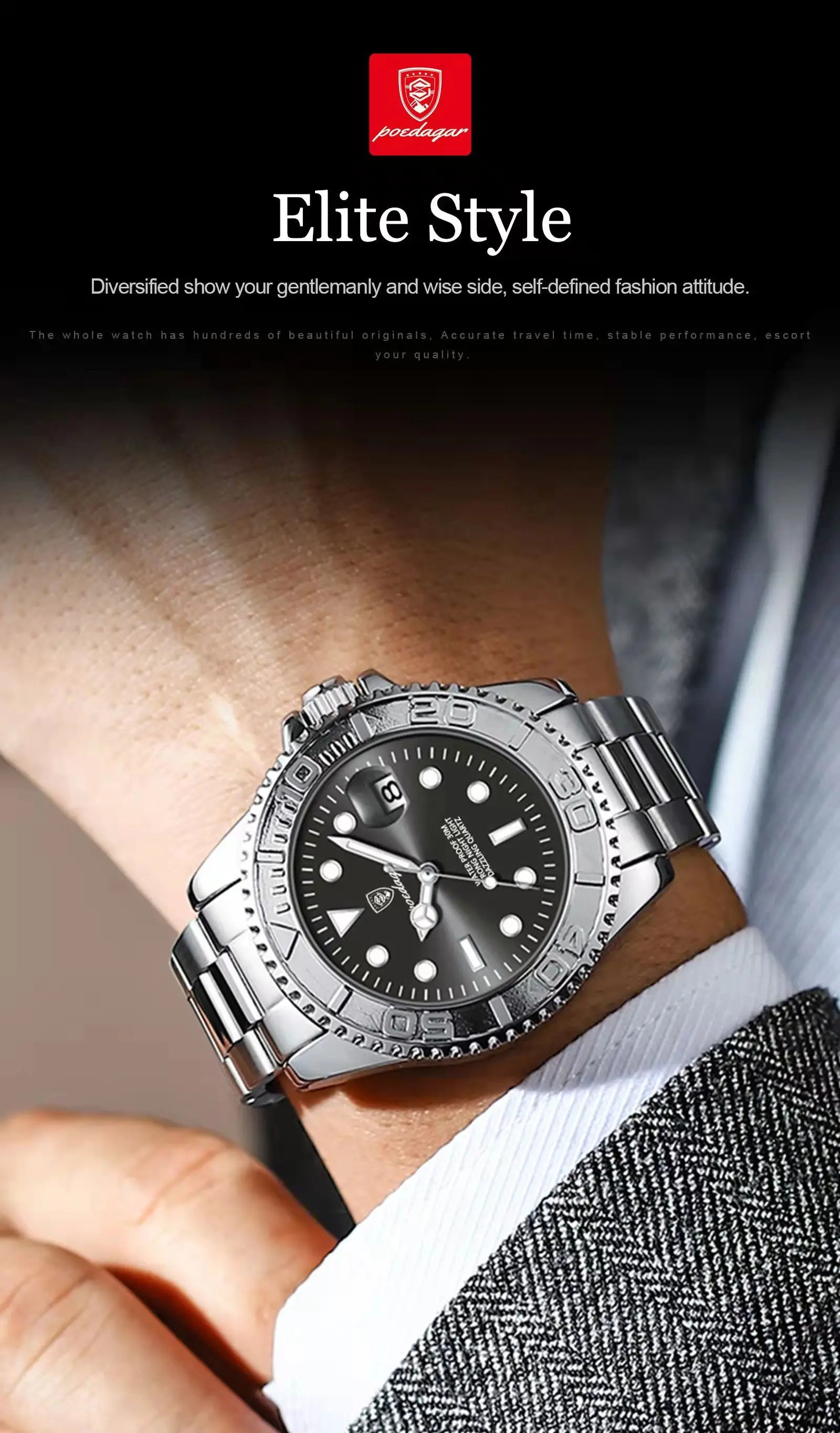 POEDAGAR Business Luxury Man Watch Luminous Waterproof Date Stainless Steel Men Watch High Quality Military Men's Quartz Watches