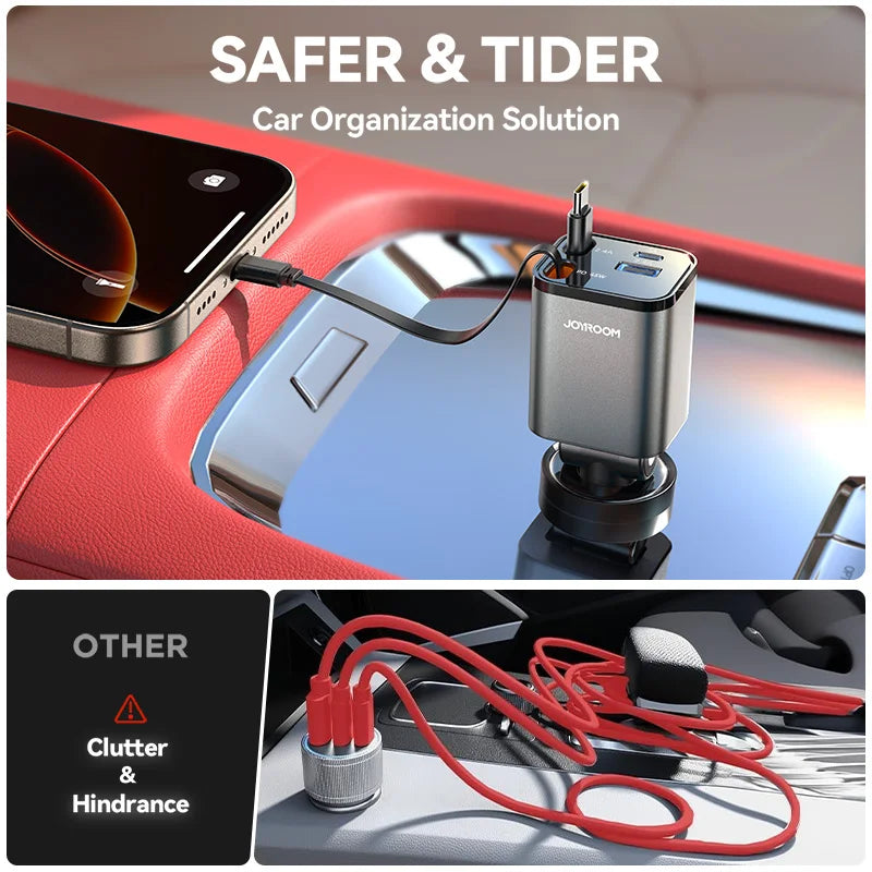 Joyroom 84W Retractable Car Charger Fast Car Charger USB C for iPhone 17 16 15 Fast Charging Car Accessories Car Adapter