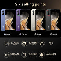 Global Vision 17 Pro Smartphone Android 12 12GB RAM 512GB ROM 6.67 Inch Phone 5800mAh 720x1612HD 24+48MP 5G Network Mobile Phone