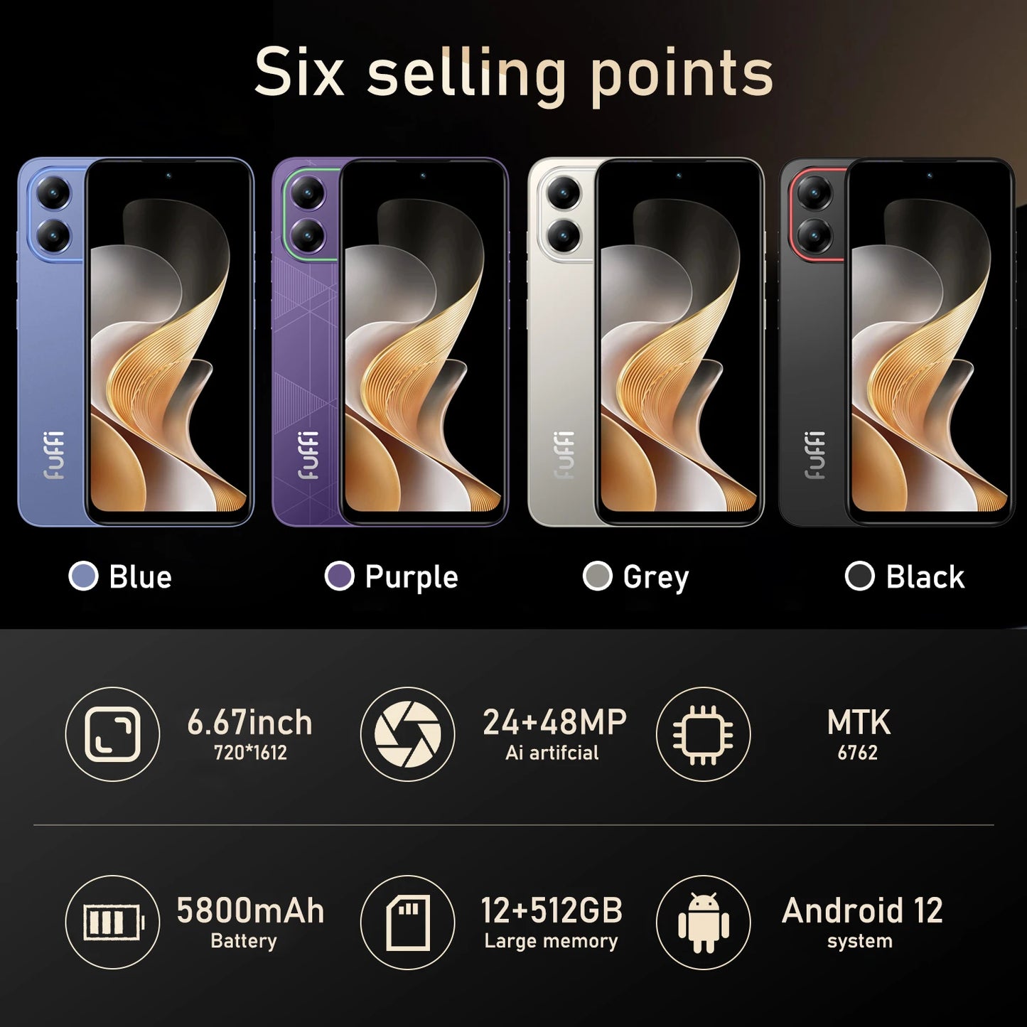 Global Vision 17 Pro Smartphone Android 12 12GB RAM 512GB ROM 6.67 Inch Phone 5800mAh 720x1612HD 24+48MP 5G Network Mobile Phone