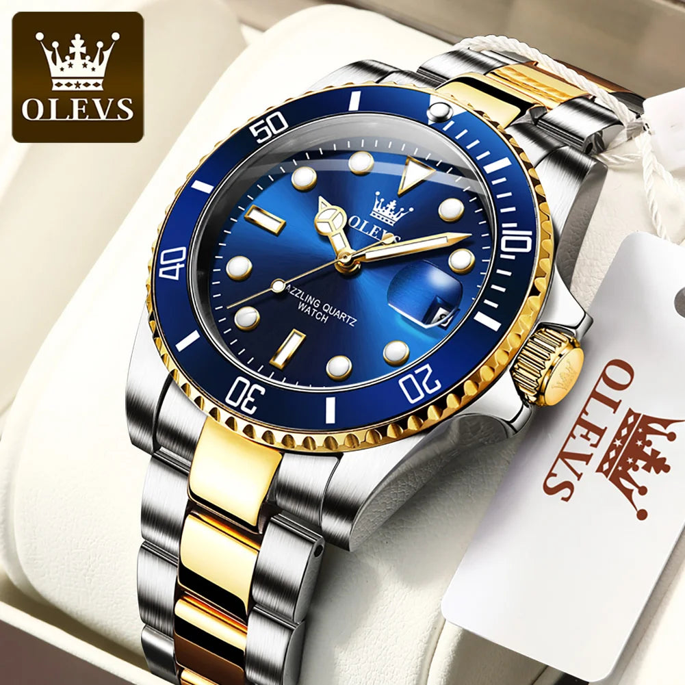 OLEVS 5885 Top Brand Classic Men's Quartz Watch Luminous Hands Calendar Display Stainless Steel Strap Waterproof Men's Watch