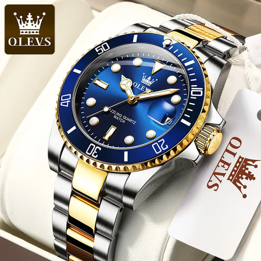 OLEVS 5885 Top Brand Classic Men's Quartz Watch Luminous Hands Calendar Display Stainless Steel Strap Waterproof Men's Watch