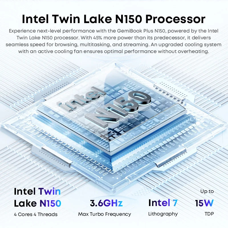 CHUWI GemiBook Plus Laptop Intel N150/N100 15.6 Inch 1920*1080 FHD Screen 16GB LPDDR5 512GB SSD Windows 11 WIFI 6 M.2 Up To 1T