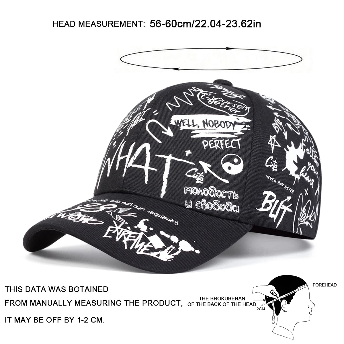 Unisex What Gossip Graffiti Print Baseball Caps Spring Autumn Outdoor Adjustable Casual Hats Sunscreen Hat